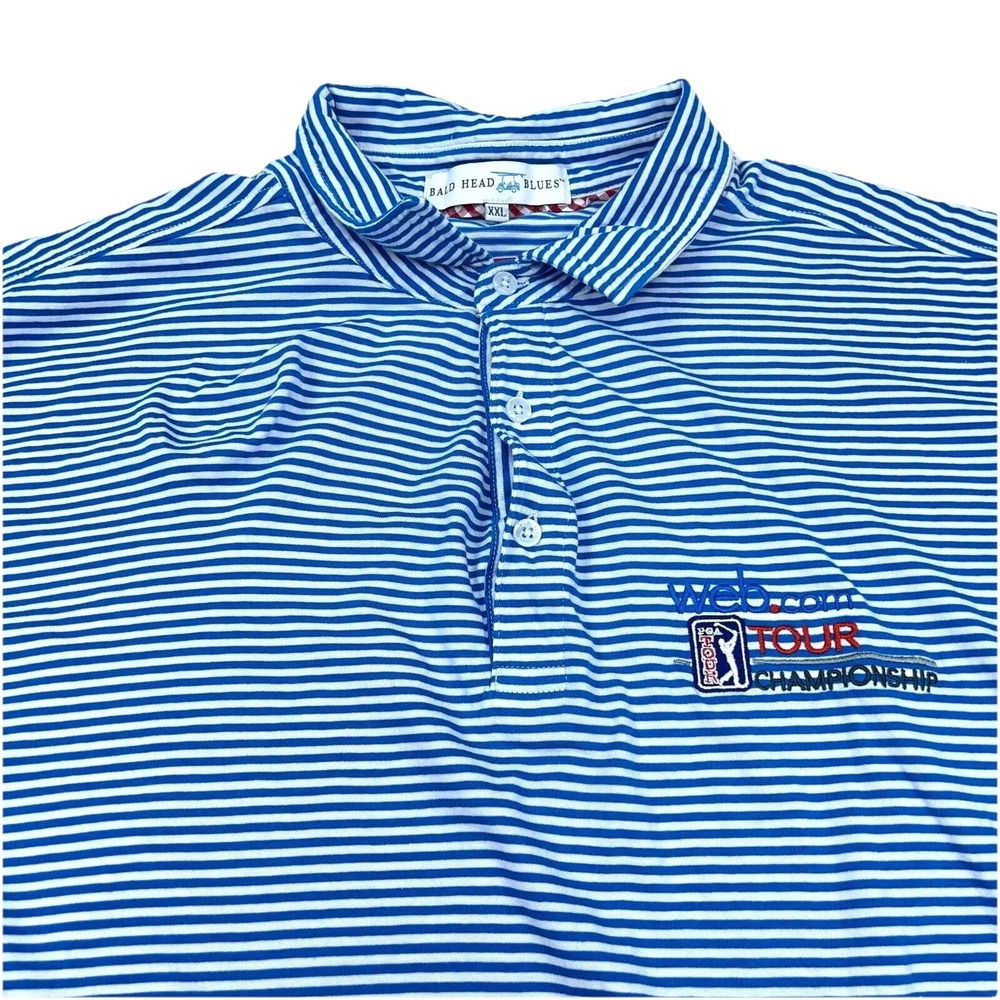 Bald Head Blues Polo Shirt Men XXL 2XL Blue Striped Soft‎ Pima Golf PGA Tour